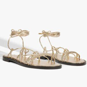 NEW Schutz Antonia Wrap Metallic Sandal in Gold Platina Size 7 (2025)